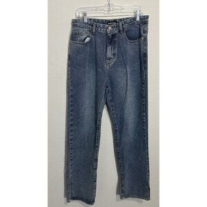 Momokrom Perrie Denim Mid Wash Straight Leg Split Detail Jeans US10 UK14